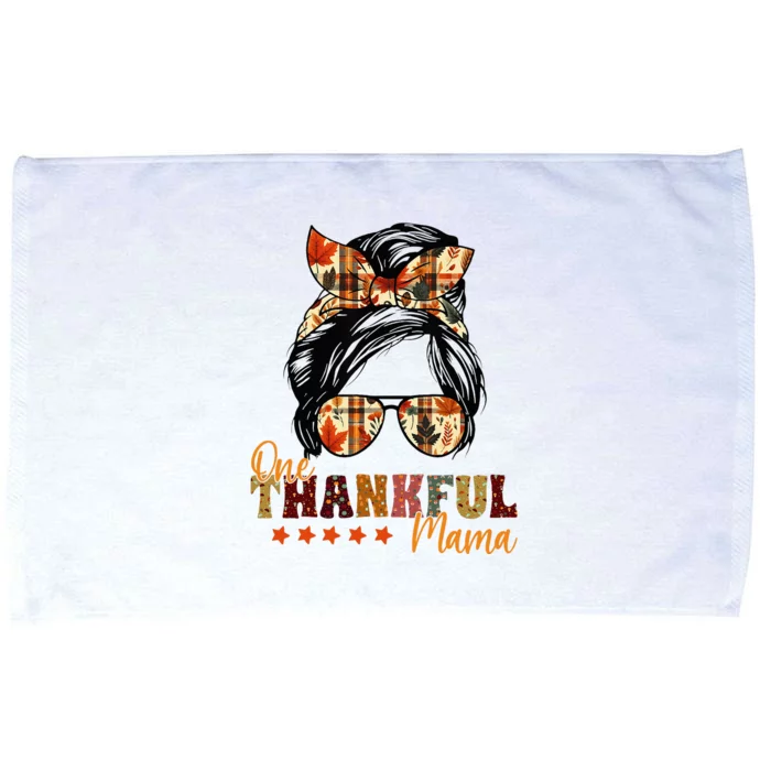 One Thankful Mama Thanksgiving Messy Bun Autumn Fall Mother Microfiber Hand Towel