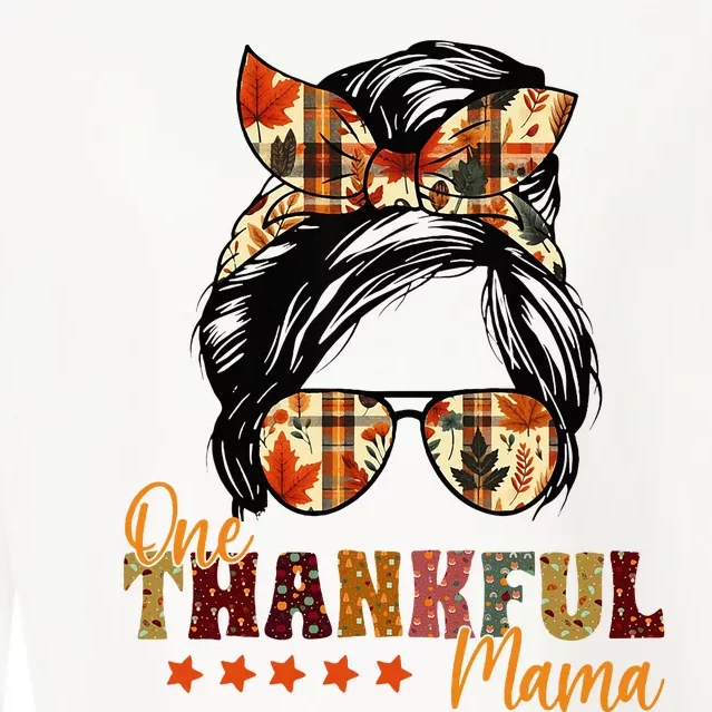 One Thankful Mama Thanksgiving Messy Bun Autumn Fall Mother Cropped Pullover Crew