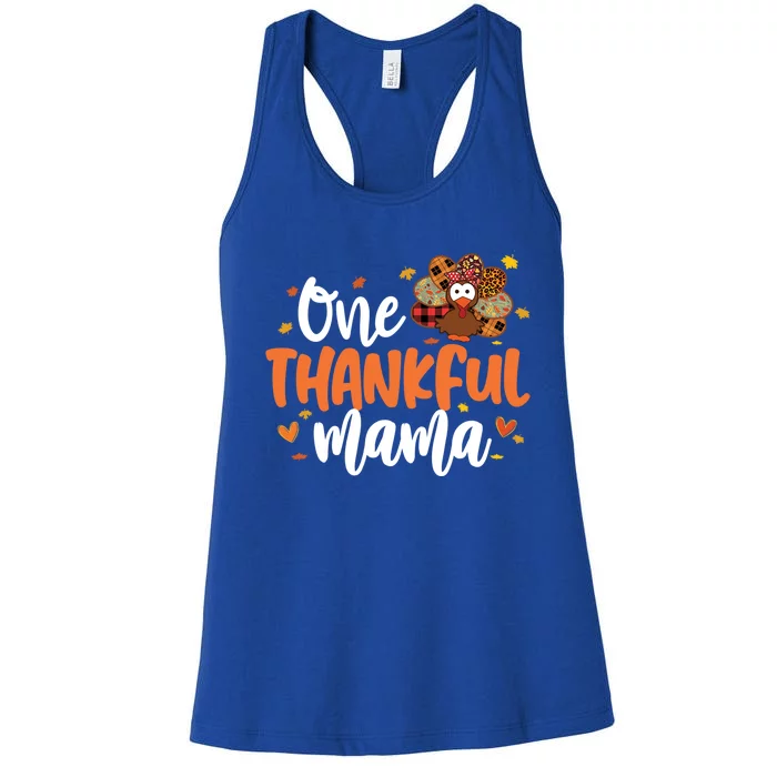 One Thankful Mama Turkey Leopard Thanksgiving Family Meaningful Gift Women's Racerback Tank