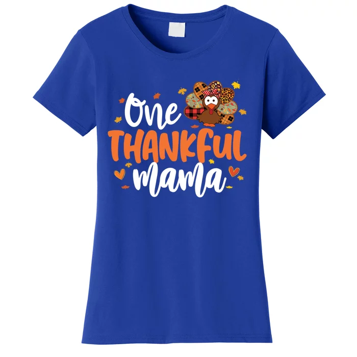 One Thankful Mama Turkey Leopard Thanksgiving Family Meaningful Gift Women's T-Shirt