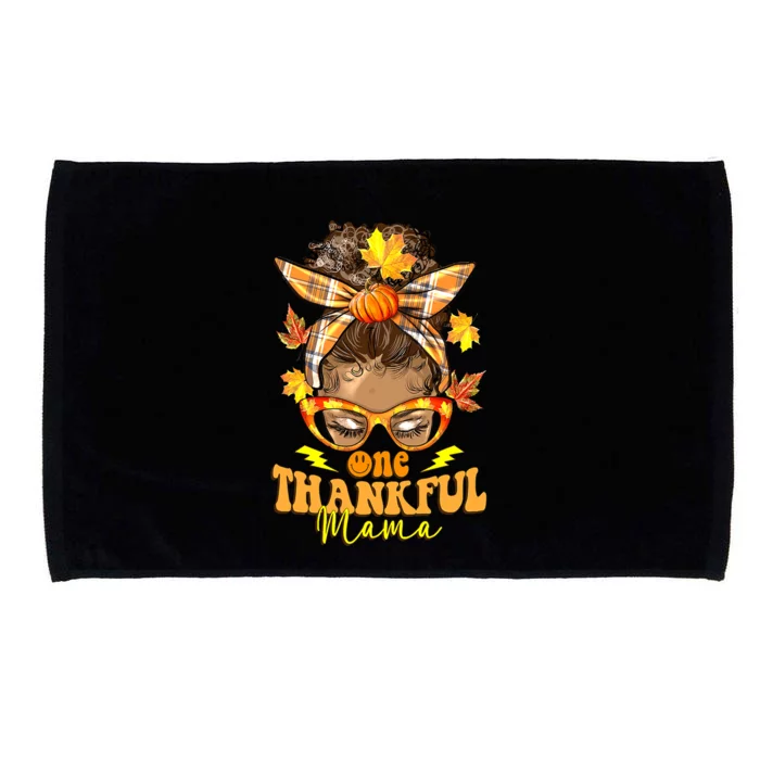 One Thankful Mama Leopard Messy Bun Autumn Thanksgiving Day Microfiber Hand Towel