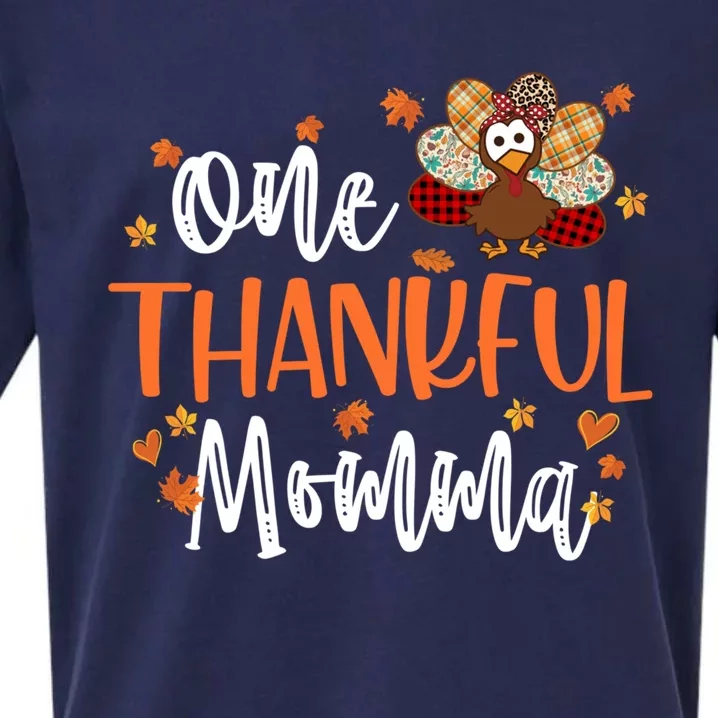 One Thankful Momma Thanksgiving Family Matching Turkey Gift Sueded Cloud Jersey T-Shirt