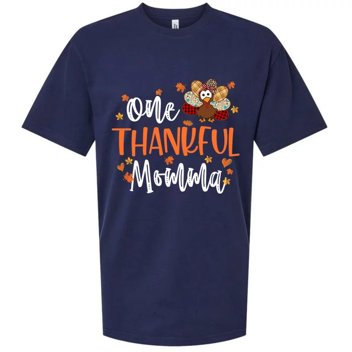 One Thankful Momma Thanksgiving Family Matching Turkey Gift Sueded Cloud Jersey T-Shirt