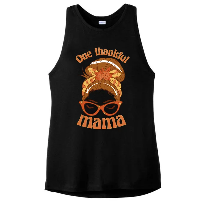 One Thankful Mama Autumn Festive Hair Bun Ladies Tri-Blend Wicking Tank