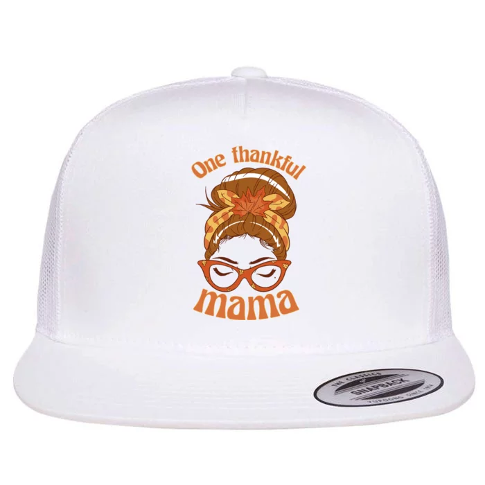 One Thankful Mama Autumn Festive Hair Bun Flat Bill Trucker Hat