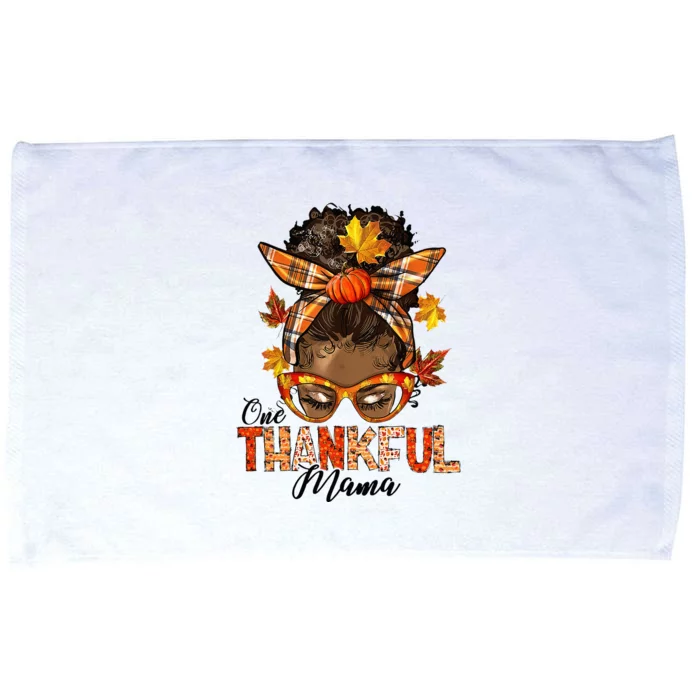 One Thankful Mama Black Messy Bun Fall Autumn Thanksgiving Microfiber Hand Towel