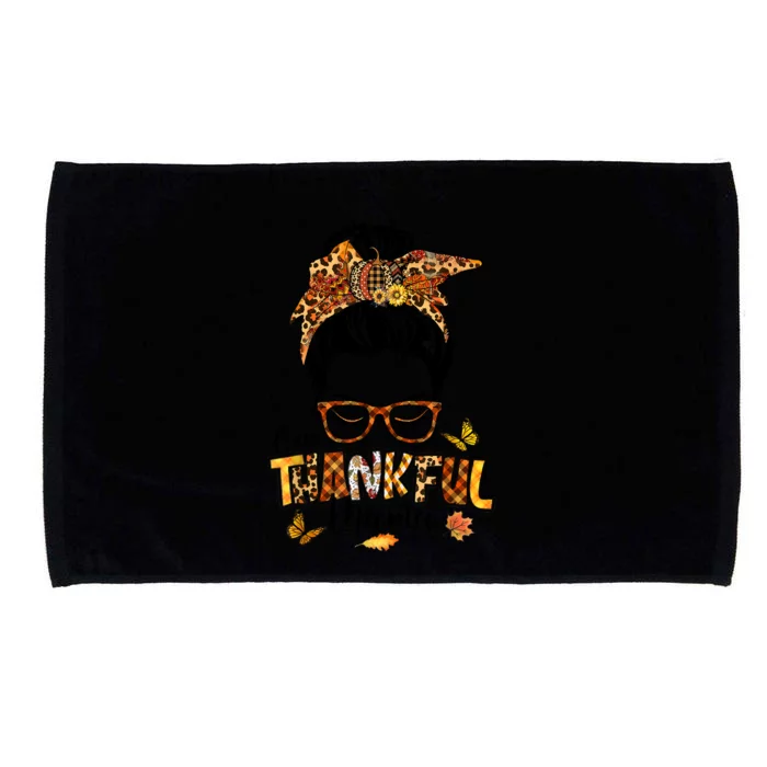 One Thankful Mama Funny Messy Bun Fall Autumn Thanksgiving Microfiber Hand Towel