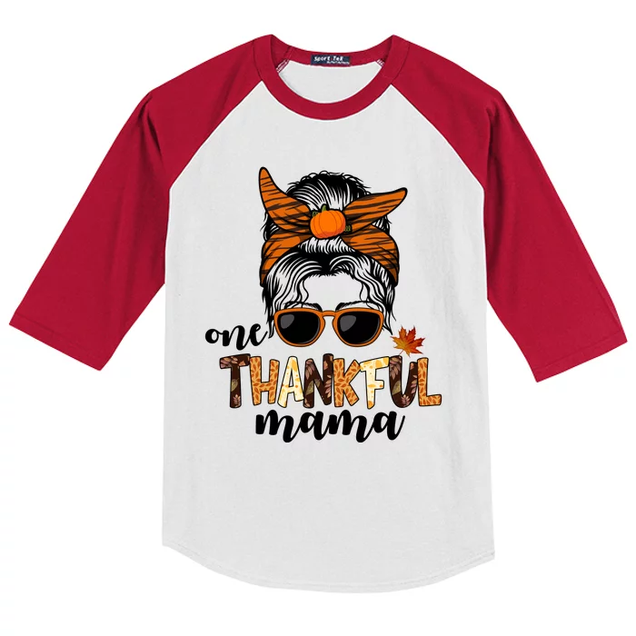 One Thankful Mama Fall Thanksgiving Festive Kids Colorblock Raglan Jersey