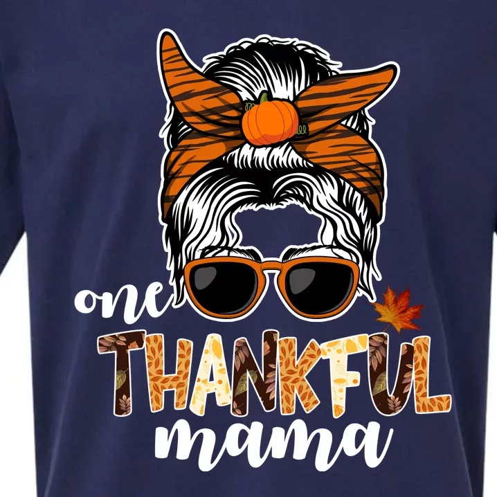 One Thankful Mama Fall Thanksgiving Festive Sueded Cloud Jersey T-Shirt