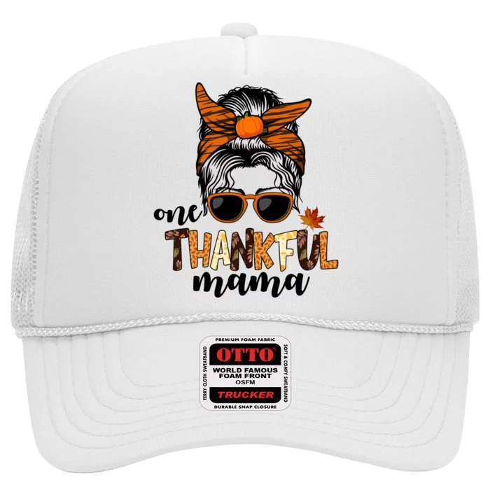 One Thankful Mama Fall Thanksgiving Festive High Crown Mesh Trucker Hat