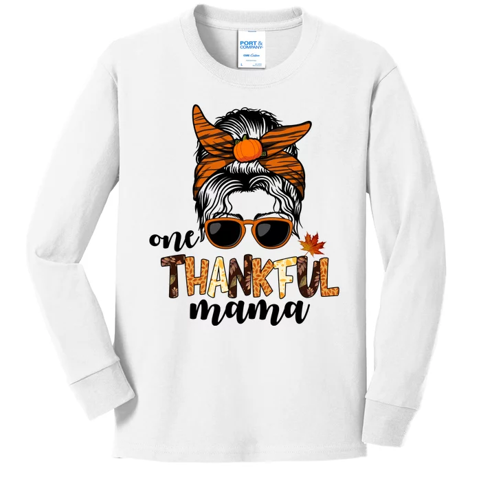 One Thankful Mama Fall Thanksgiving Festive Kids Long Sleeve Shirt