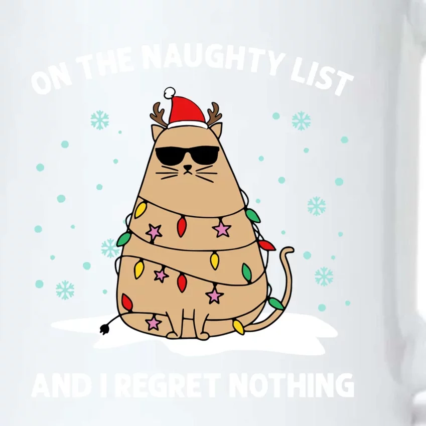 On The Naughty List And I Regret Nothing Cat Christmas Light Gift Black Color Changing Mug