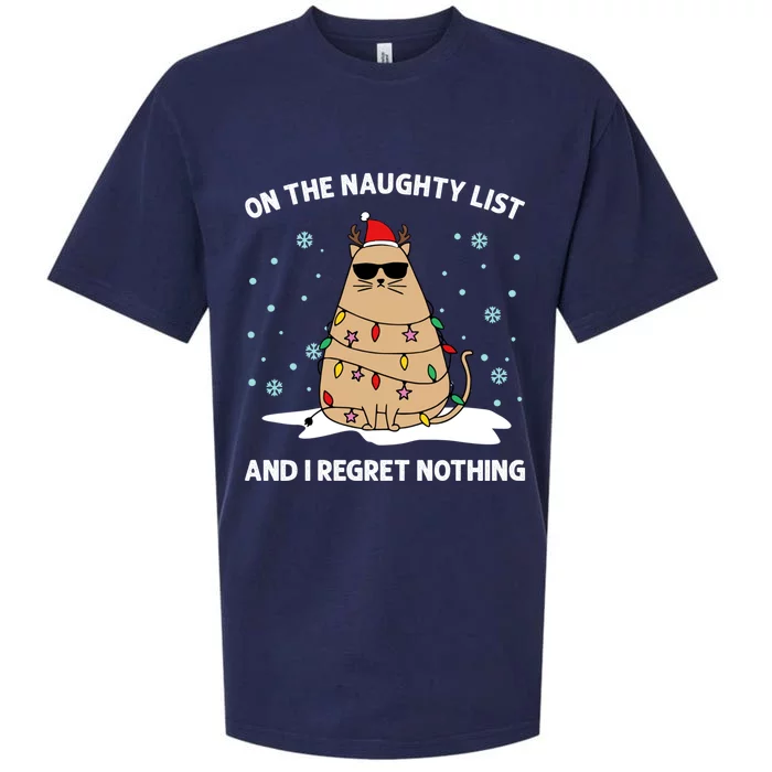 On The Naughty List And I Regret Nothing Cat Christmas Light Gift Sueded Cloud Jersey T-Shirt