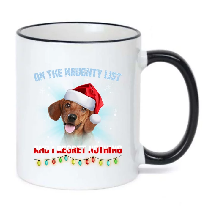 On The Naughty List And I Regret Nothing Dachshund Christmas Gift Black Color Changing Mug