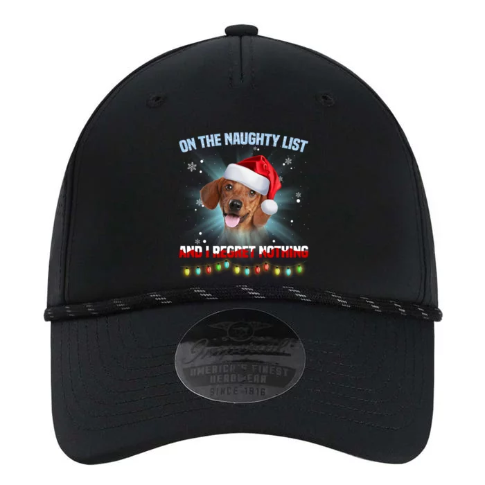 On The Naughty List And I Regret Nothing Dachshund Christmas Gift Performance The Dyno Cap