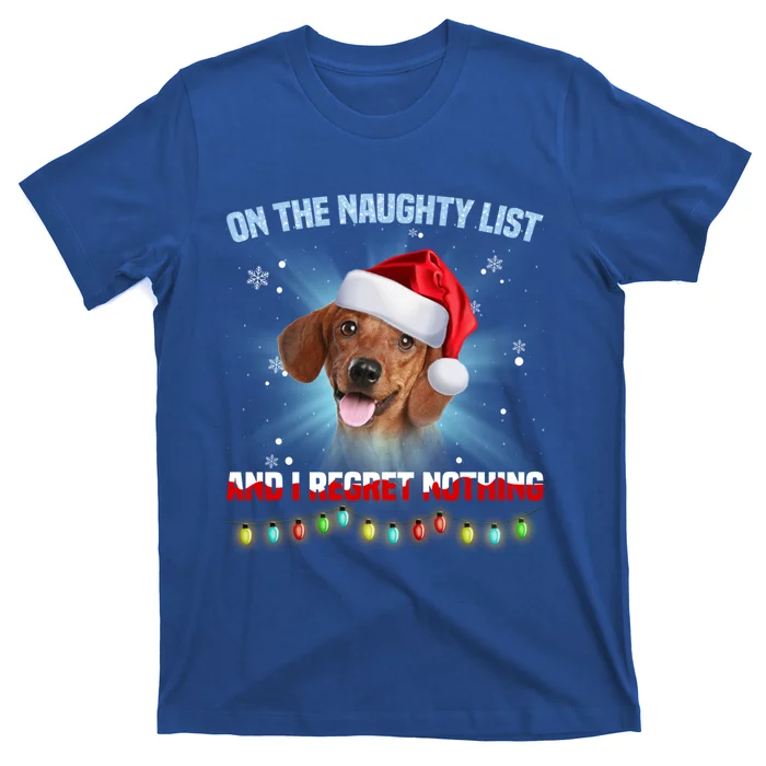 On The Naughty List And I Regret Nothing Dachshund Christmas Gift T-Shirt