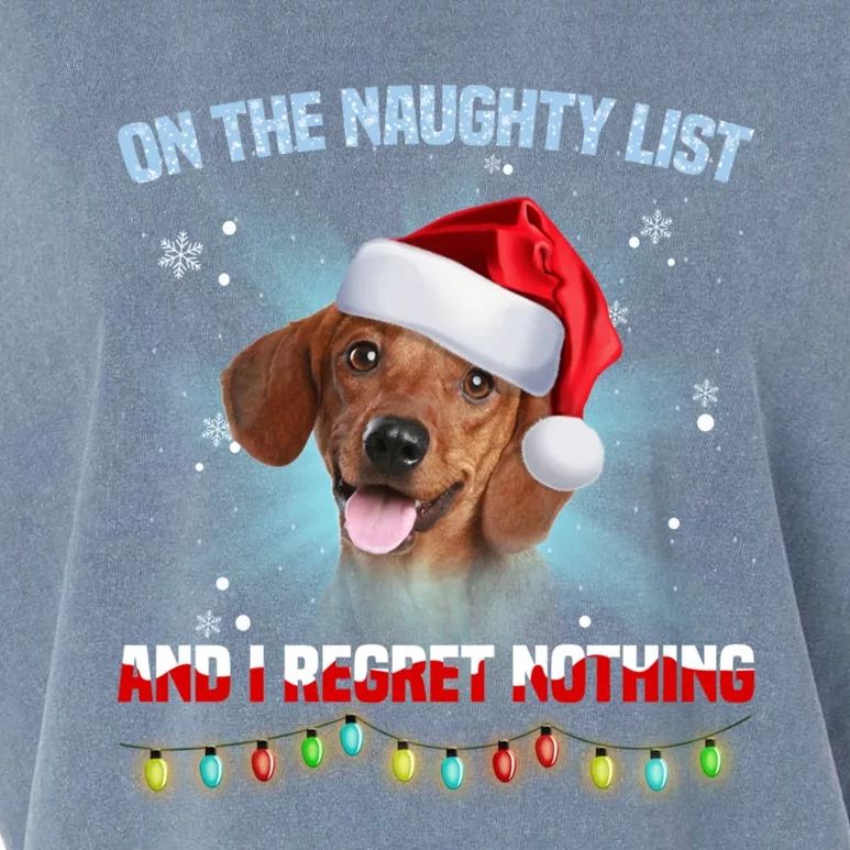 On The Naughty List And I Regret Nothing Dachshund Christmas Gift Garment-Dyed Women's Muscle Tee