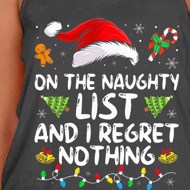 On The Naughty List And I Regret Nothing Funny Xmas Women's Knotted Racerback Tank