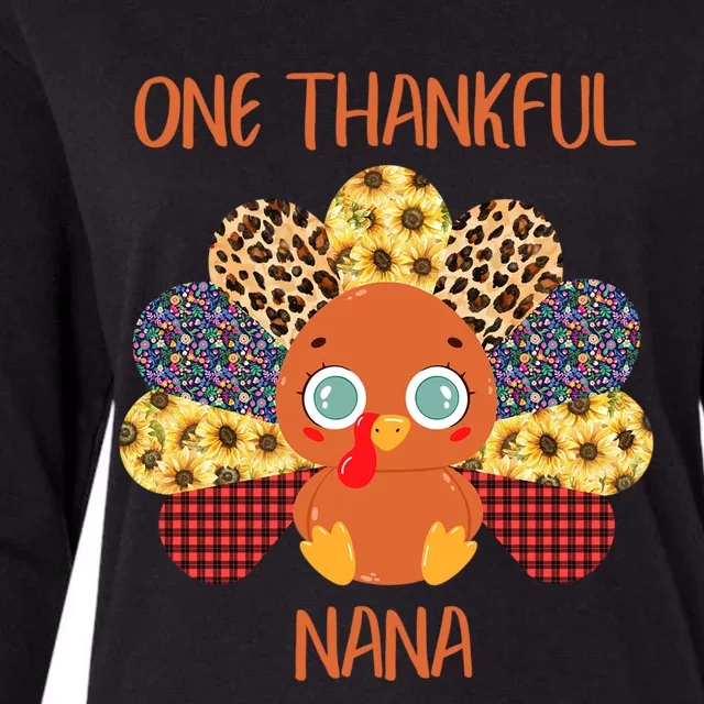 One Thankful Nana Turkey Grandma Family Thanksgiving Day Funny Gift Womens Cotton Relaxed Long Sleeve T-Shirt