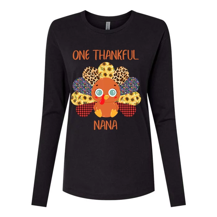 One Thankful Nana Turkey Grandma Family Thanksgiving Day Funny Gift Womens Cotton Relaxed Long Sleeve T-Shirt