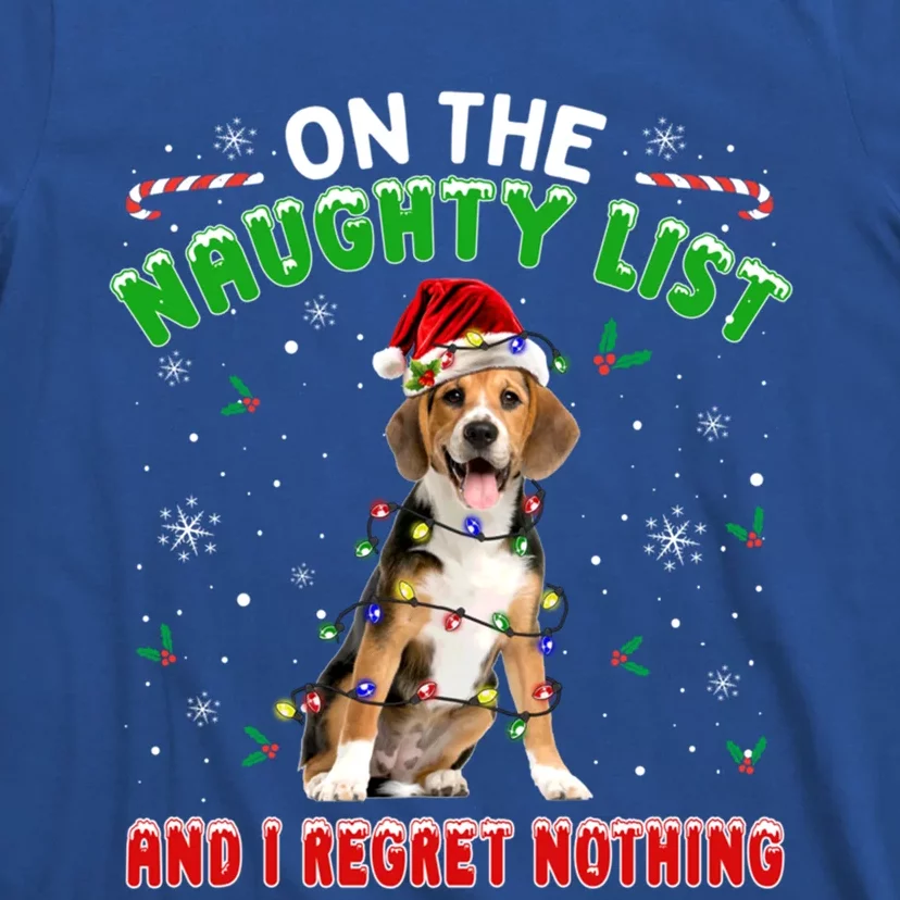 On The Naughty List And I Regret Nothing Beagle Christmas Gift T-Shirt