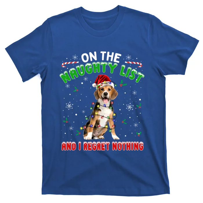 On The Naughty List And I Regret Nothing Beagle Christmas Gift T-Shirt