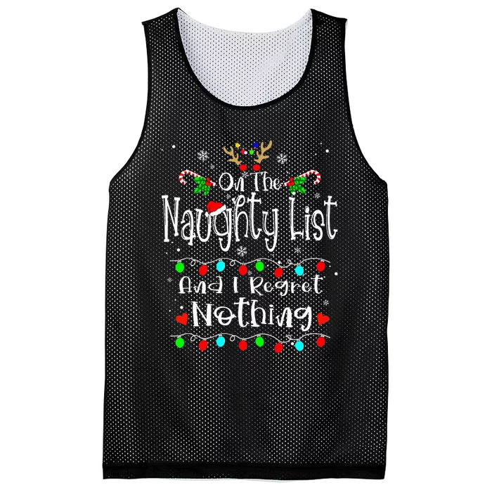 On The Naughty List And I Regret Nothing Funny Christmas Mesh Reversible Basketball Jersey Tank