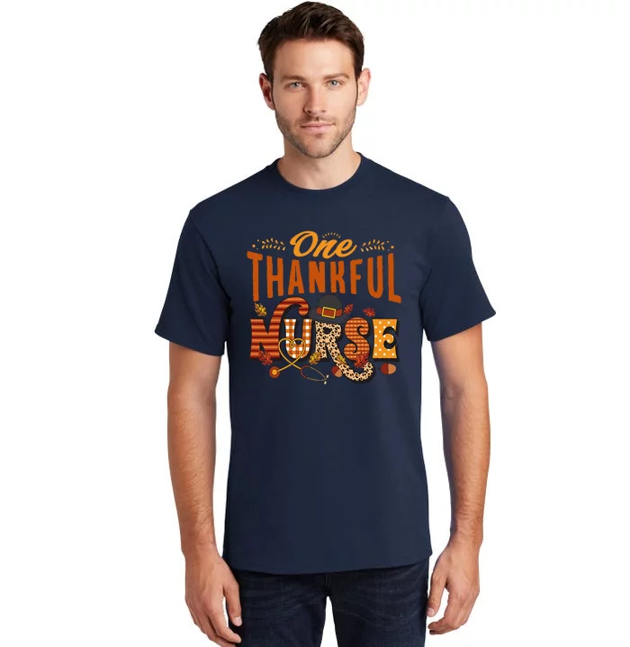 One Thankful Nurse Turkey Thanksgiving Scrub Top Fall Tall T-Shirt