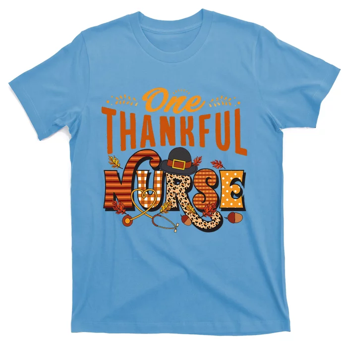 One Thankful Nurse Turkey Thanksgiving Scrub Top Fall T-Shirt