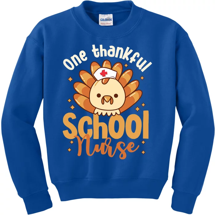 One Thankful Nurse Turkey Leopard Thanksgiving School Nurse Funny Gift Kids Sweatshirt