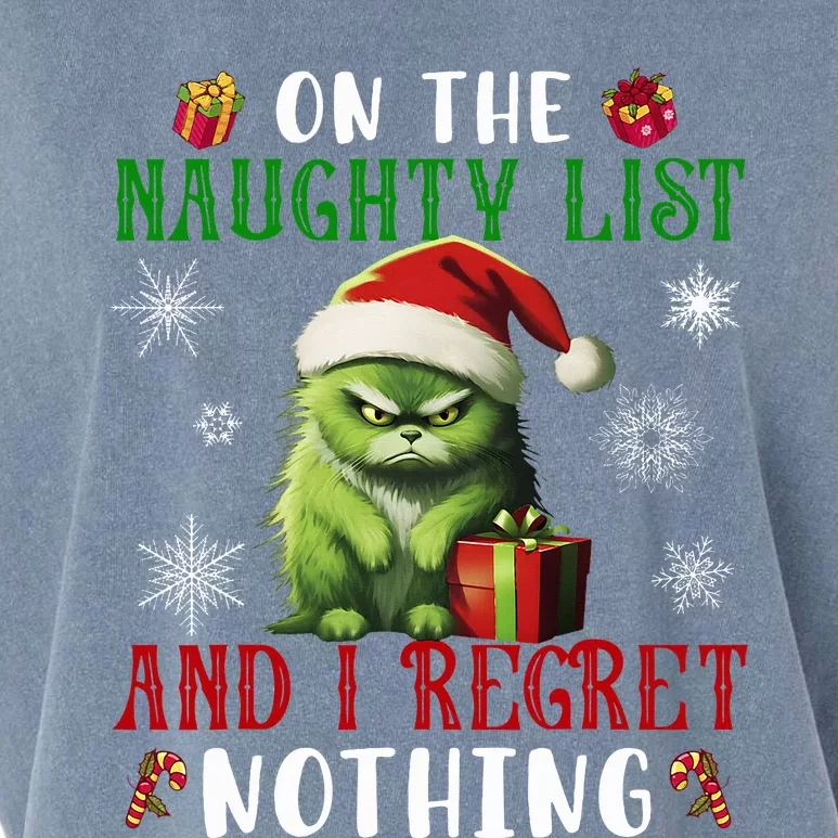 On The Naughty List And I Regret Nothing Cat Christmas Lover Garment-Dyed Women's Muscle Tee