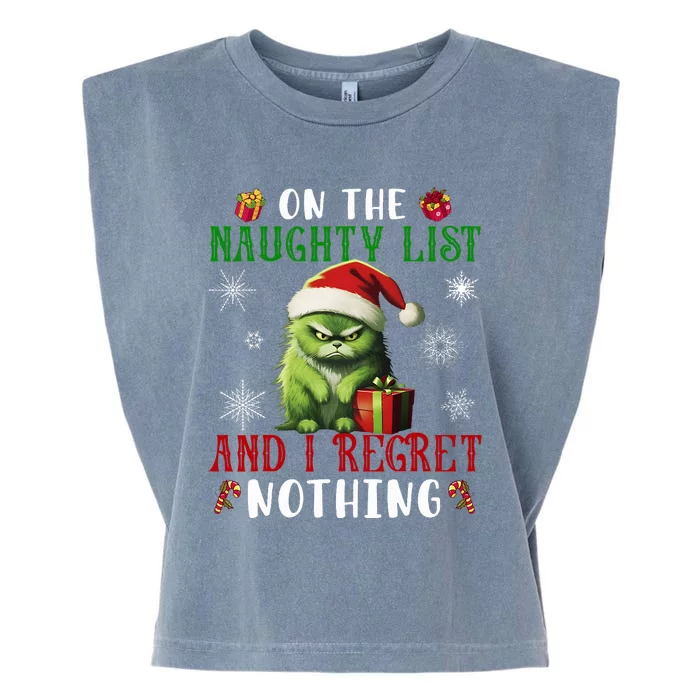 On The Naughty List And I Regret Nothing Cat Christmas Lover Garment-Dyed Women's Muscle Tee