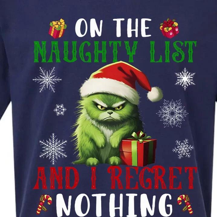 On The Naughty List And I Regret Nothing Cat Christmas Lover Sueded Cloud Jersey T-Shirt