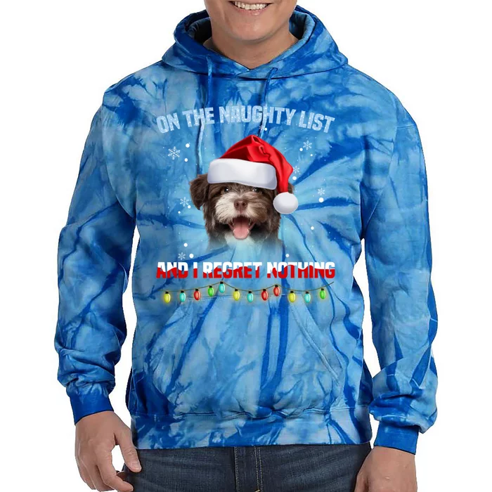 On The Naughty List And I Regret Nothing Havanese Christmas Gift Tie Dye Hoodie