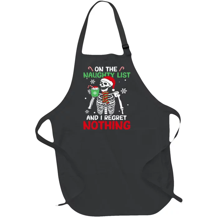 On The Naughty List And I Regret Nothing Skeleton Christmas Full-Length Apron With Pocket