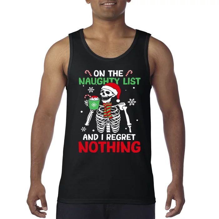 On The Naughty List And I Regret Nothing Skeleton Christmas Tank Top