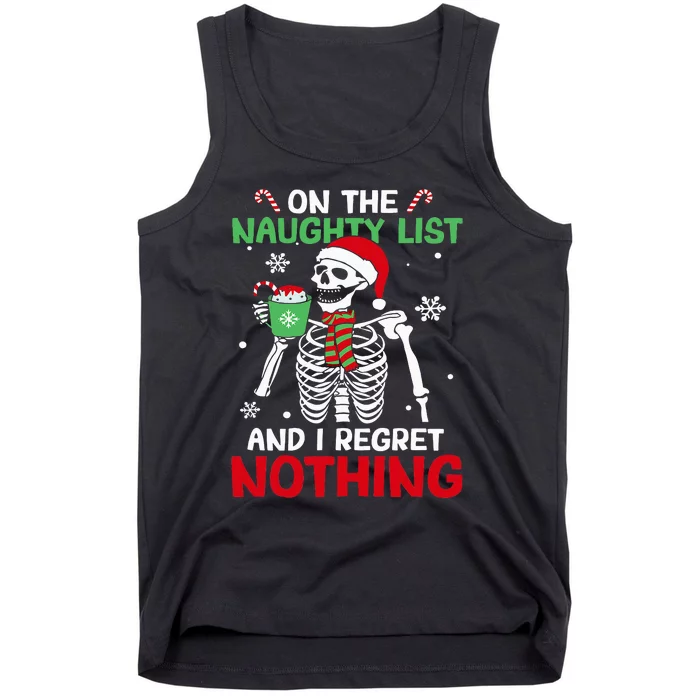 On The Naughty List And I Regret Nothing Skeleton Christmas Tank Top