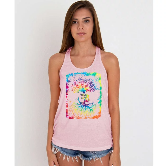 Om Tree Namaste Yoga Meditate Workout Meditation Gift Women's Knotted Racerback Tank