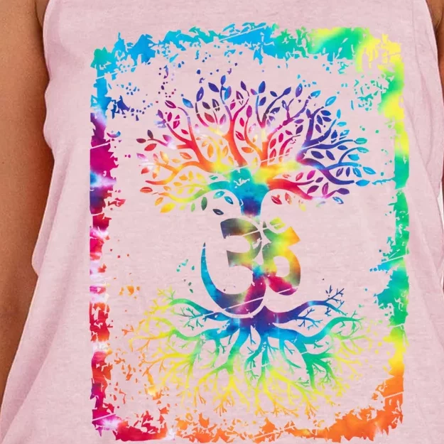 Om Tree Namaste Yoga Meditate Workout Meditation Gift Women's Knotted Racerback Tank