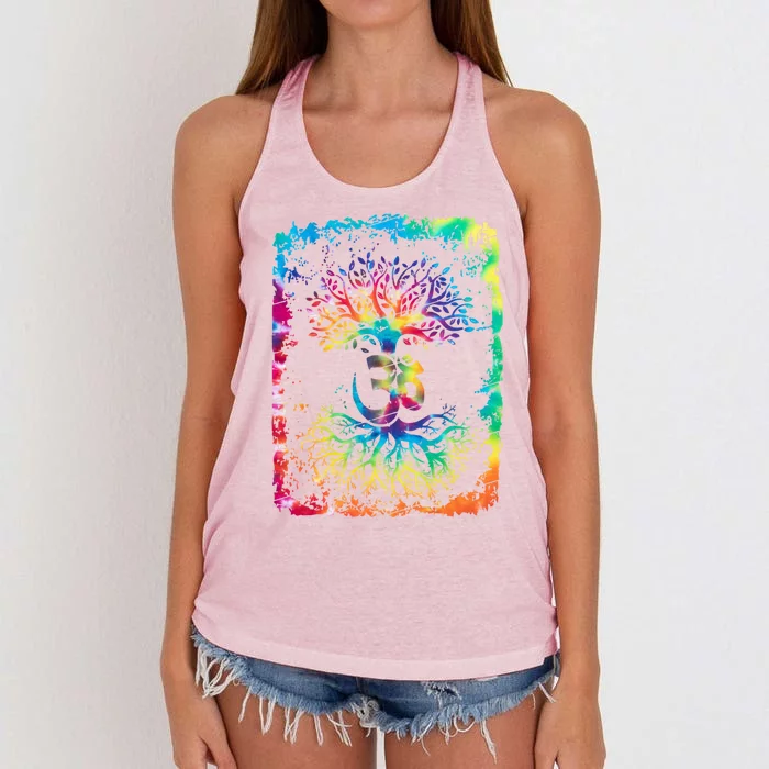 Om Tree Namaste Yoga Meditate Workout Meditation Gift Women's Knotted Racerback Tank