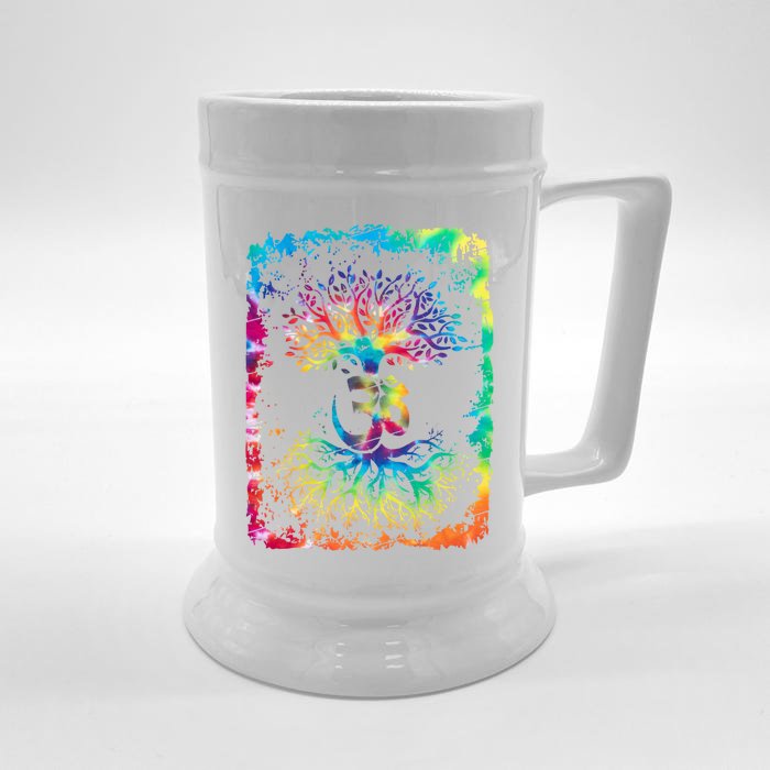 Om Tree Namaste Yoga Meditate Workout Meditation Gift Front & Back Beer Stein