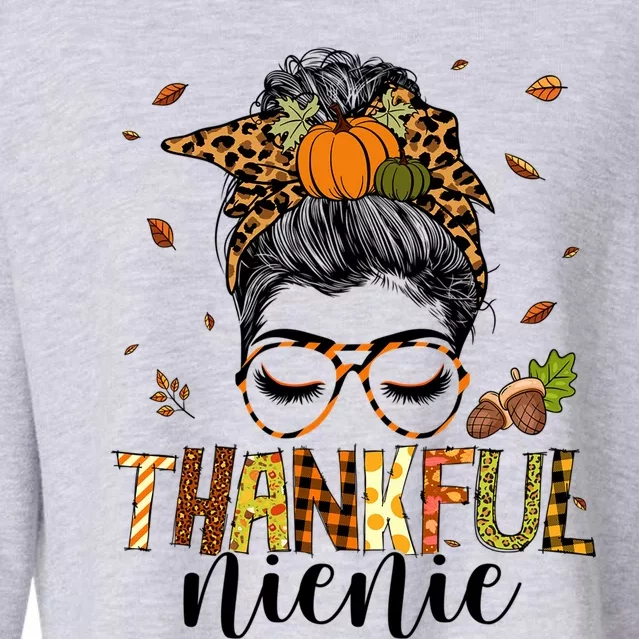 One Thankful Nienie Messy Bun Leopard Thanksgiving Family Gift Cropped Pullover Crew