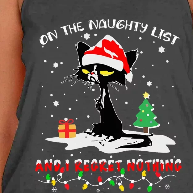 On The Naughty List And I Regret Nothing Cat Christmas Women's Knotted Racerback Tank