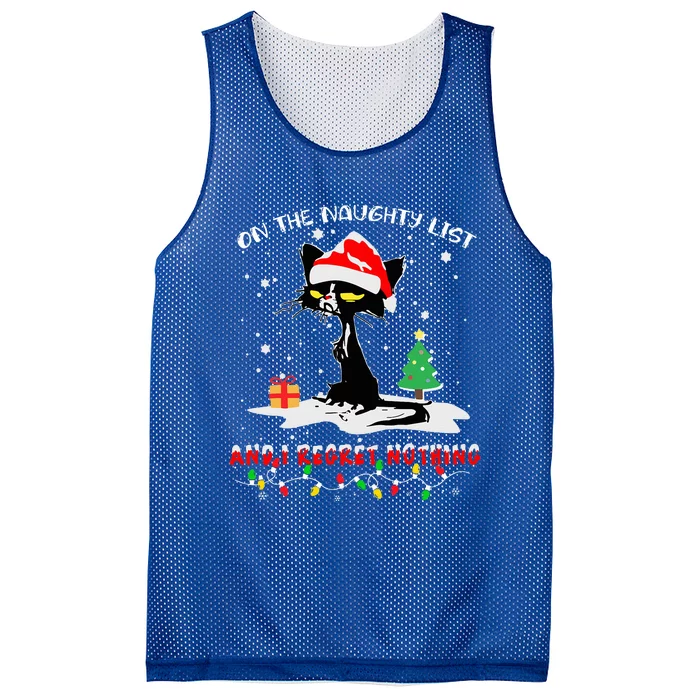 On The Naughty List And I Regret Nothing Cat Christmas Mesh Reversible Basketball Jersey Tank