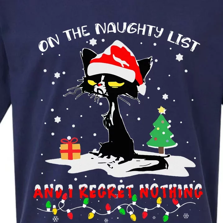 On The Naughty List And I Regret Nothing Cat Christmas Sueded Cloud Jersey T-Shirt