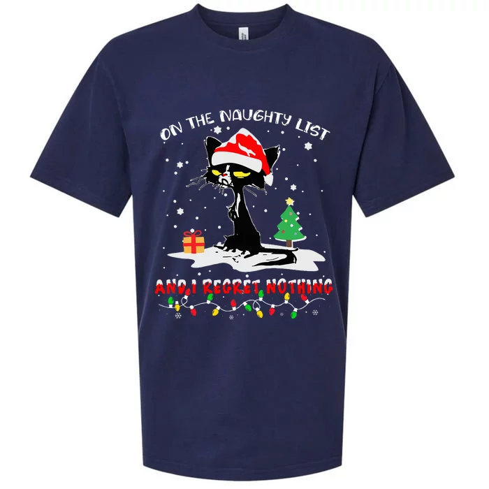 On The Naughty List And I Regret Nothing Cat Christmas Sueded Cloud Jersey T-Shirt