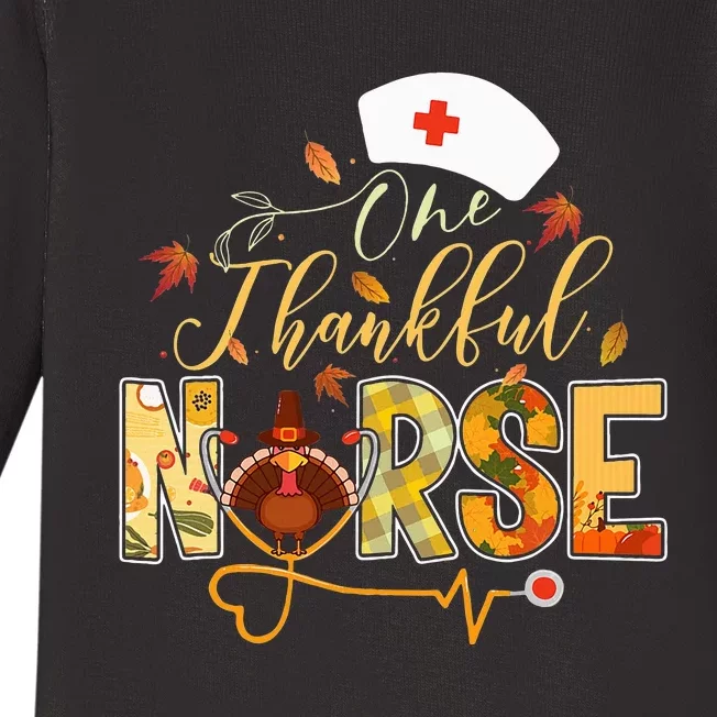 One Thankful Nurse Thanksgiving Turkey Day Nurse Gift Baby Long Sleeve Bodysuit