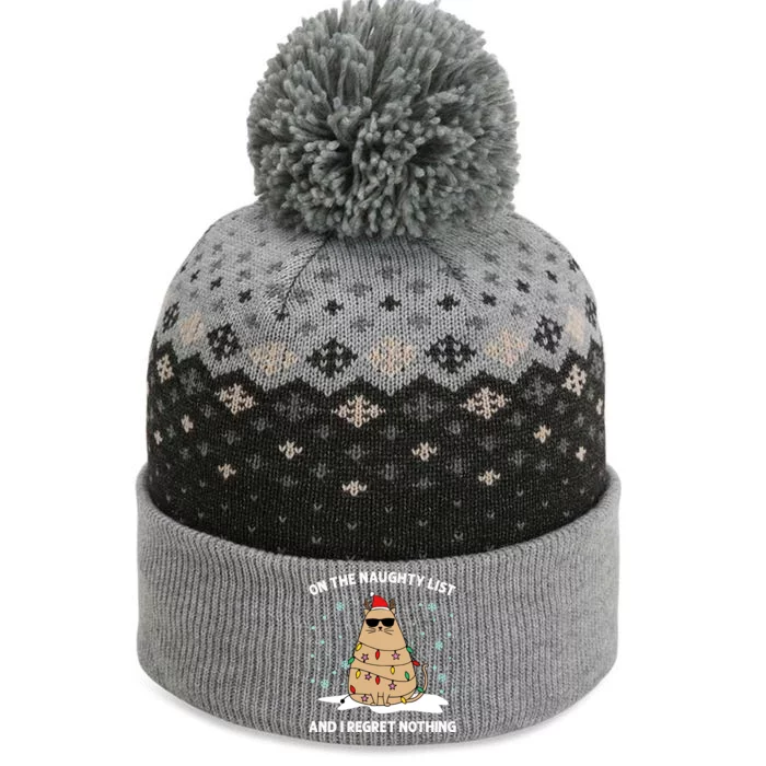 On The Naughty List And I Regret Nothing Cat Christmas Light Gift The Baniff Cuffed Pom Beanie