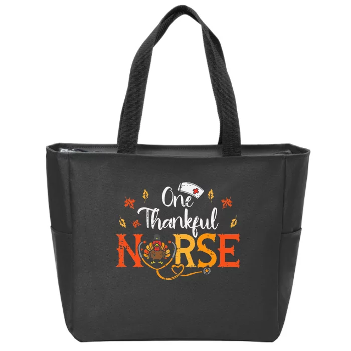 One Thankful Nurse Turkey Thanksgiving Scrub Top Fall Zip Tote Bag