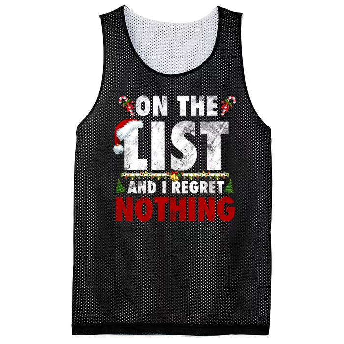 On The Naughty List And I Regret Nothing Funny Xmas Santa Mesh Reversible Basketball Jersey Tank